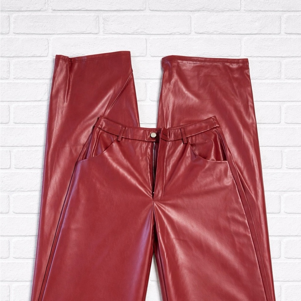 SHEIN Deep Red Faux Leather Trousers